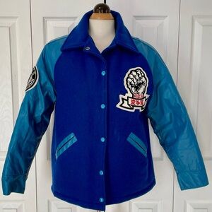 Vintage wool and leather North Carolina patched karate dojo jacket